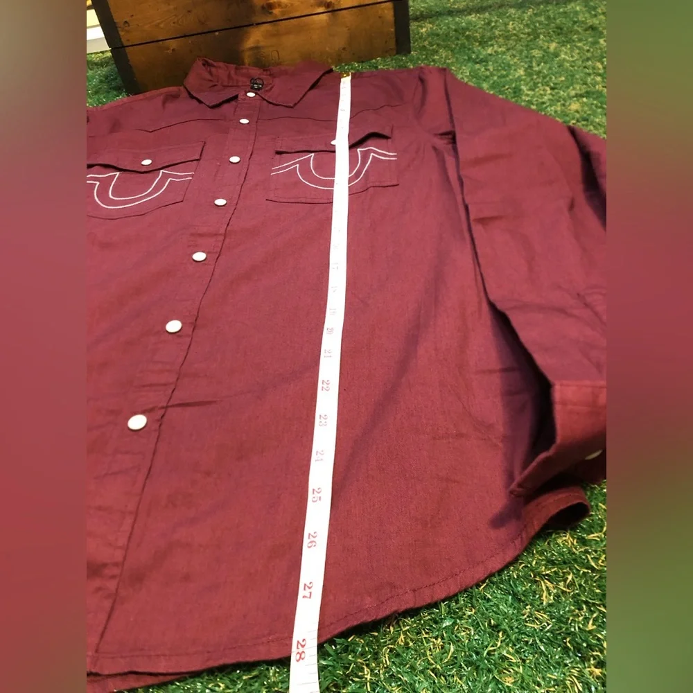 True Religion Western Embroidery Mens L/S Snap Button Down Shirt Zinfandel